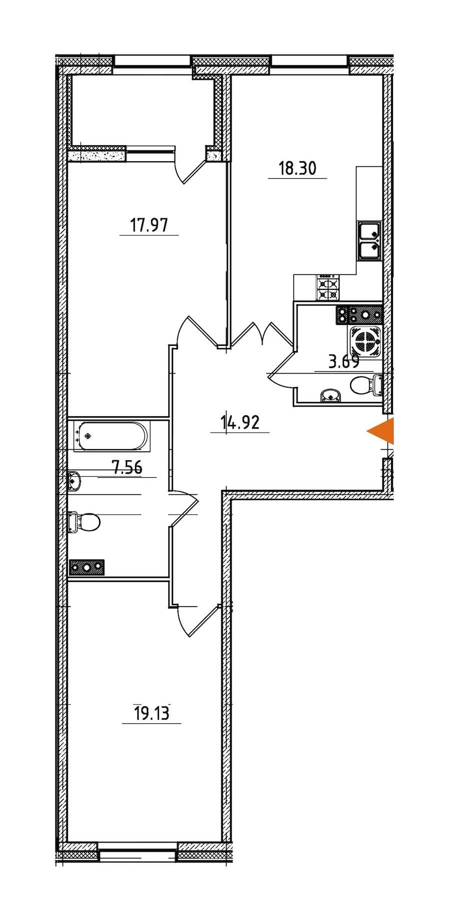 Двухкомнатная квартира в : площадь 84.05 м2 , этаж: 3 – купить в Санкт-Петербурге